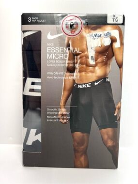 Nike 3 Pack Long Boxer Briefs Essential Micro Dri-FIT Black White Men’s Size XL